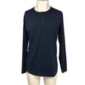CUTS CLOTHING- MEN'S MEDIUM -NAVY HENLEY CURVE-HEM LONG SLEEVE T-SHIRT